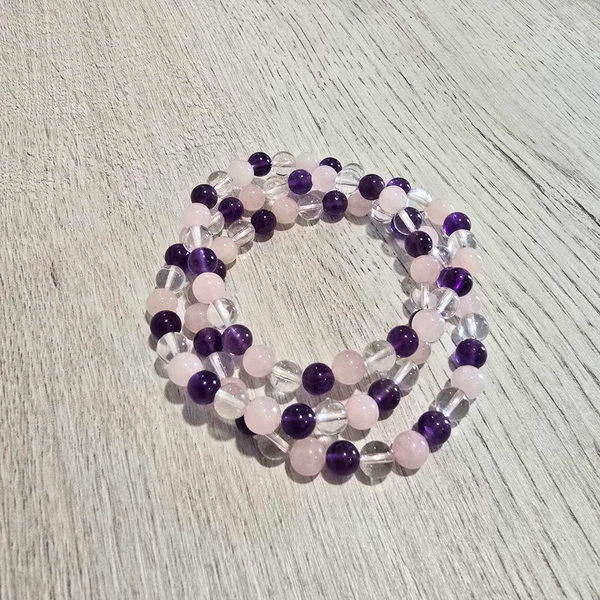 Améthyste, Quartz Rose & Cristal De Roche - 6mm